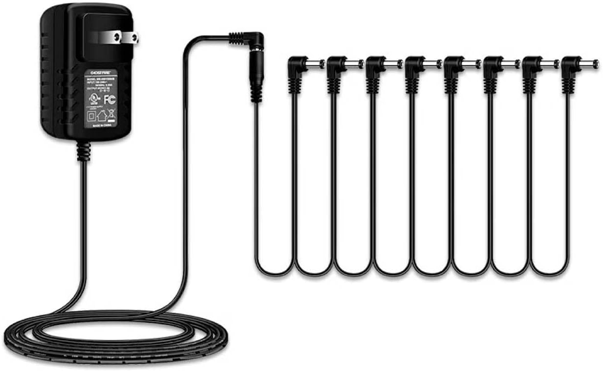 GHOSTFIRE 9V Guitar Pedalboard Power Supply Adapter(9V1.5A) with 8 Way Cable Daisy Chain for Guitar Bass Effect Pedal Board (GA-8)