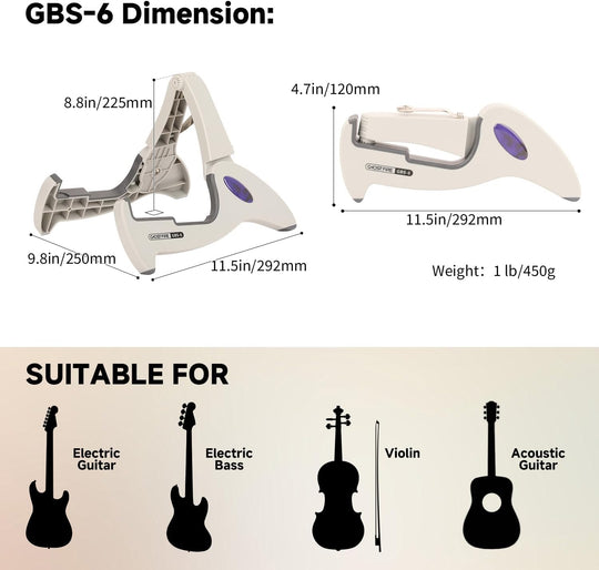 GHOSTFIRE Adjustable Guitar Stand - Folding A-Frame Tripod for Electric, Acoustic, Bass Guitars & Violin, Non-Slip Rubber Feet (GBS-6)
