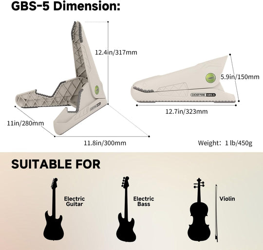 GHOSTFIRE Guitar Stand Tripod Electric Guitar Stands Floor Adjustable Classic A-Frame Folding Guitar Stand For Bass, Electric Guitar, Violin With Non-Slip Rubber Feet (GBS-5)