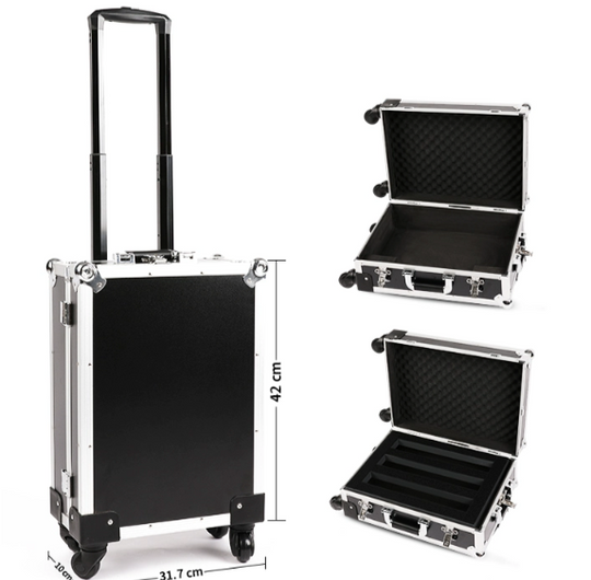 Ghost Fire W-Series Aluminum Flight Case for Guitar Pedals – 360° Swivel Wheels, Shockproof Design & TSA Lock (Carry-On Size with Retractable Handle)
