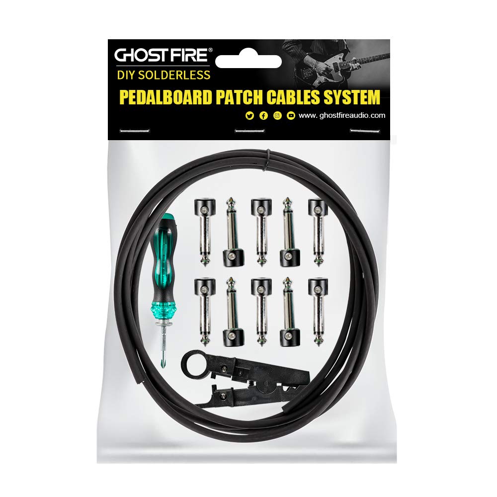 Ghost Fire Solderless Pedalboard Cable Kit – Easy Setup, 6.5ft/10ft Cable with 10 Nickel-Plated Copper Connectors for Guitar Effects & Pedalboards, Includes Cutter & Bolt Driver (SP-01)