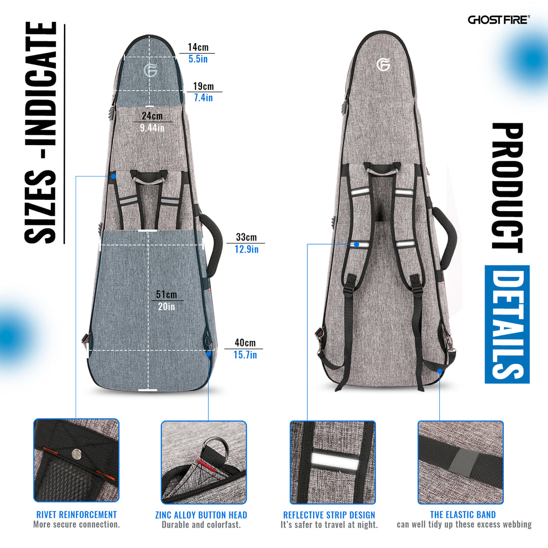 GHOSTFIRE High-end Electric Guitar Bag Super thick fit ST/TL ,LP/SG An Expansion Package Is Attached (Electric Guitar Bag-Grey 3.0)