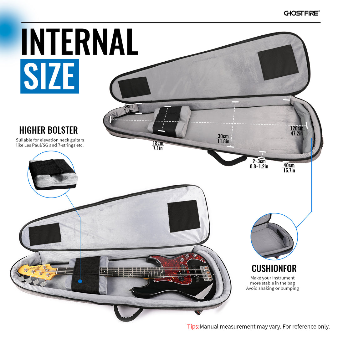 GHOSTFIRE Bullet Series Bass Gig Bag – Lightweight, Durable, Shock-Resistant Case An Expansion Package Is Attached(Bass Gig Bag-Grey)