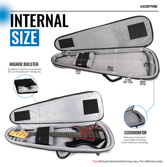 GHOSTFIRE Bullet Series Bass Gig Bag – Lightweight, Durable, Shock-Resistant Case An Expansion Package Is Attached(Bass Gig Bag-Grey)
