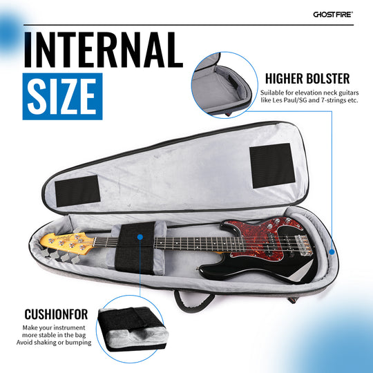 GHOSTFIRE Bullet Series Bass Gig Bag – Lightweight, Durable, Shock-Resistant Case An Expansion Package Is Attached(Bass Gig Bag-Grey)