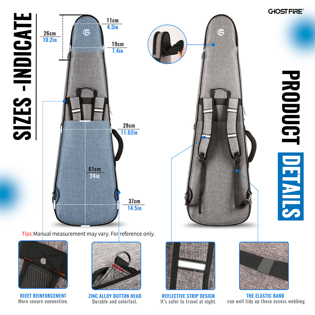 GHOSTFIRE Bullet Series Bass Gig Bag – Lightweight, Durable, Shock-Resistant Case An Expansion Package Is Attached(Bass Gig Bag-Grey)