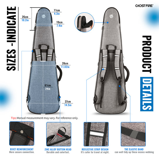 GHOSTFIRE Bullet Series Bass Gig Bag – Lightweight, Durable, Shock-Resistant Case An Expansion Package Is Attached(Bass Gig Bag-Grey)