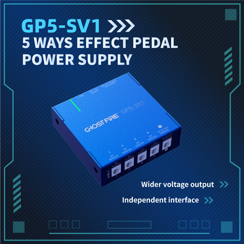 Fuente de alimentación para pedal de 5 vías Ghostfire GP5-SV1, voltaje ajustable de 9 V a 18 V, para bajo eléctrico y guitarra con adaptador