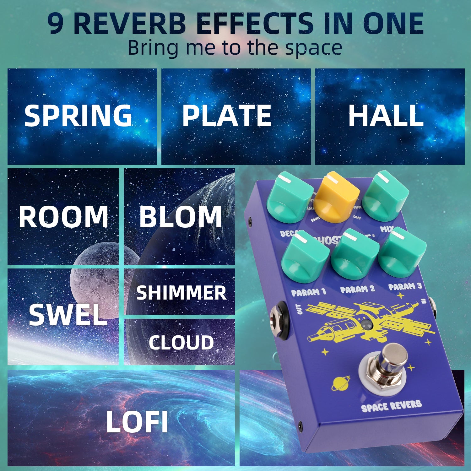 GHOSTFIRE Guitar Pedal - SPACE Reverb with 9 Reverb Modes, Digital Rev ...