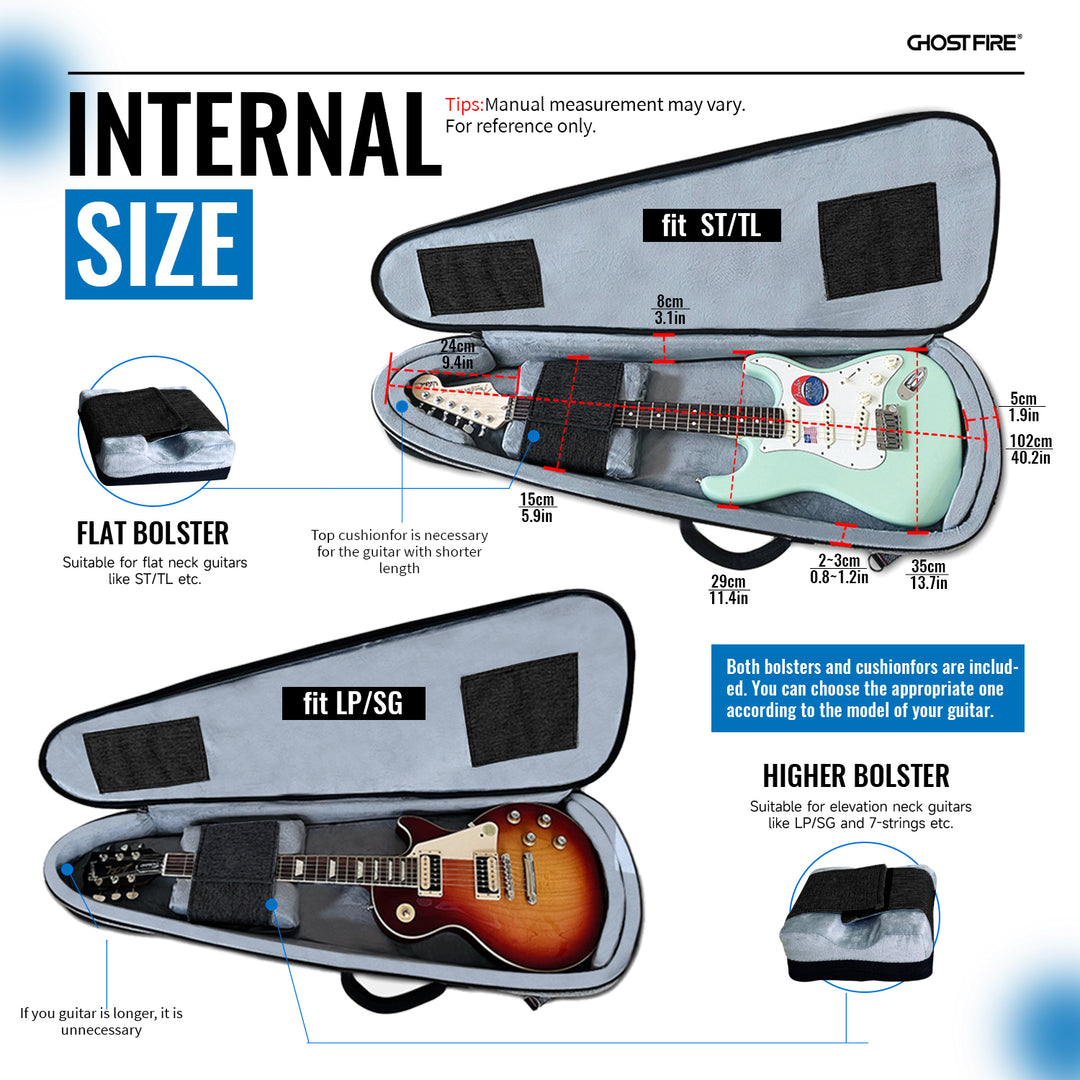 GHOSTFIRE High-end Electric Guitar Bag Super thick fit ST/TL ，LP/SG An Expansion Package Is Attached (Electric Guitar Bag-Blue 3.0)