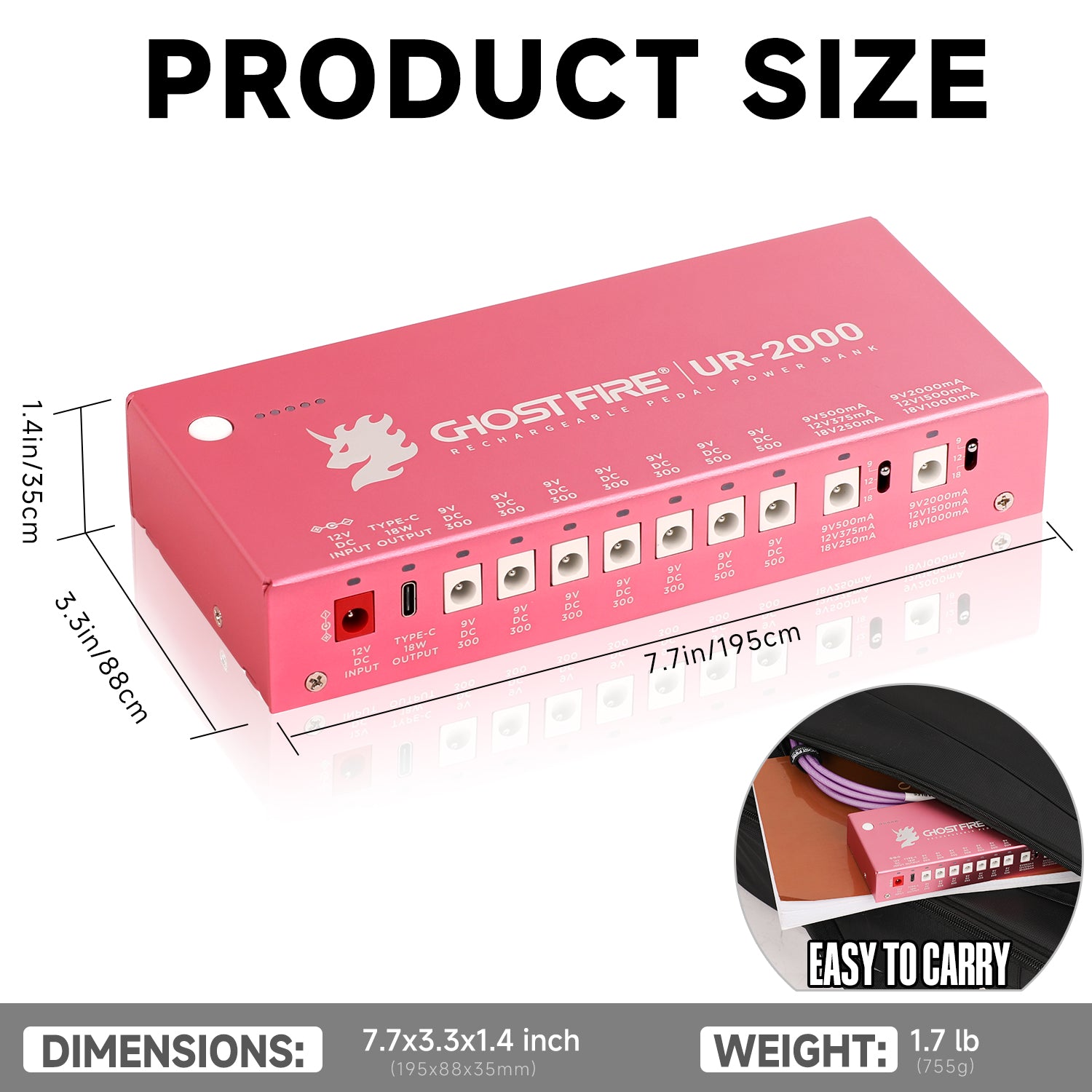 GHOST FIRE UR-2000 Guitar Pedal Power Supply – 9V/12V/18V
