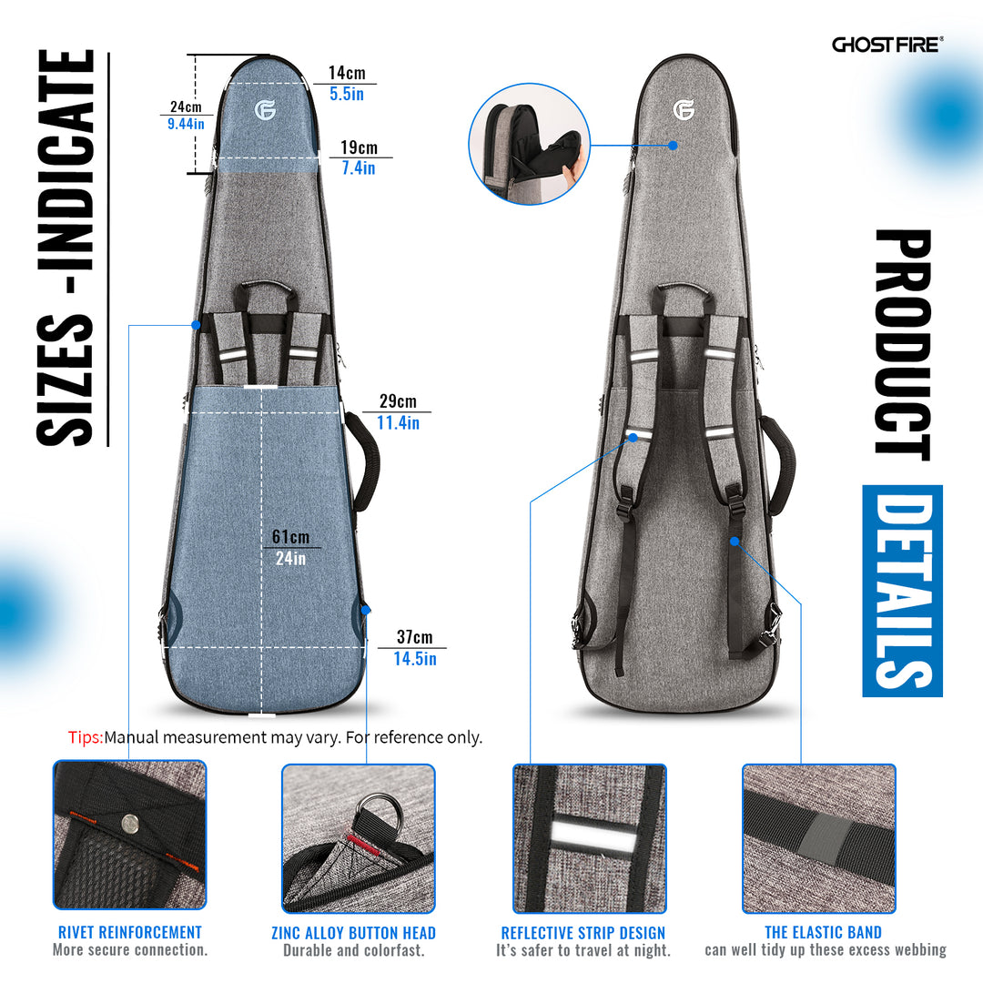 GHOSTFIRE High-end Electric Guitar Bag Super thick fit ST/TL ，LP/SG An Expansion Package Is Attached (Electric Guitar Bag-Blue 3.0)