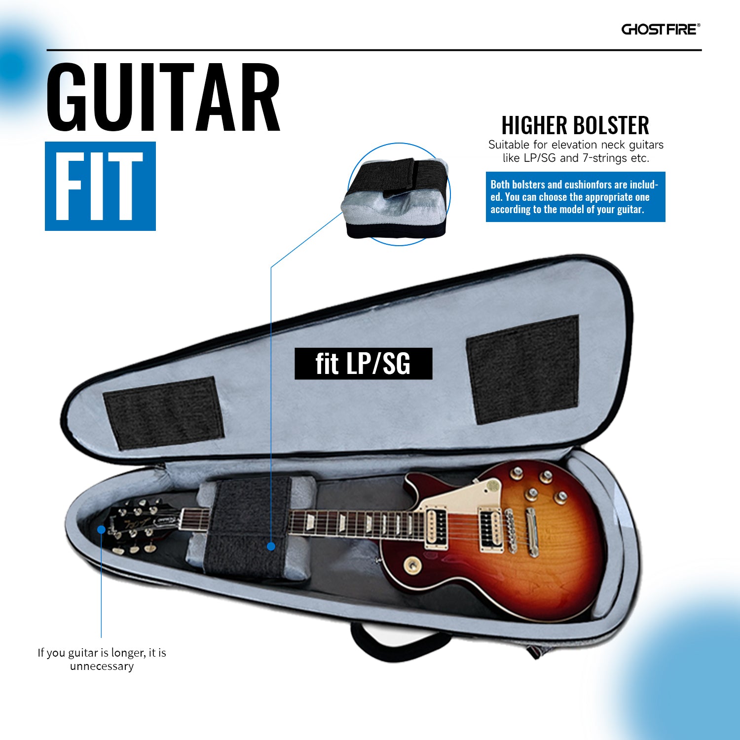 GHOSTFIRE High-end Electric Guitar Bag Super thick fit ST/TL ,LP/SG An Expansion Package Is Attached (Electric Guitar Bag-Grey 3.0)
