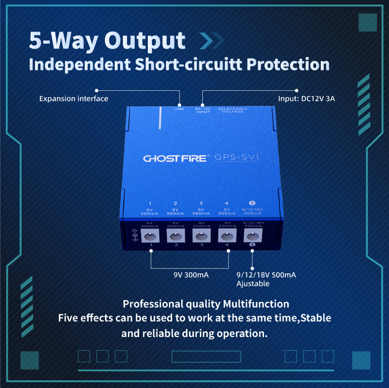 GHOST FIRE GP5-SV1 Isolated Pedal Power Supply – 5 Independent