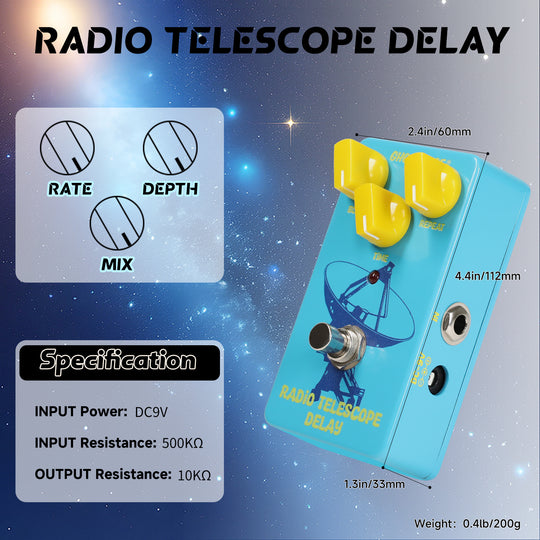 GHOSTFIRE Guitar Delay Effect Pedal (RADIO TELESCOPE DELAY)