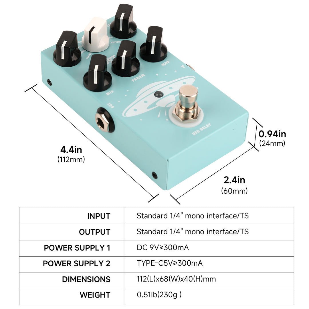 pedal dimensions GHOSTFIRE UFO Delay Guitar Effect Pedal