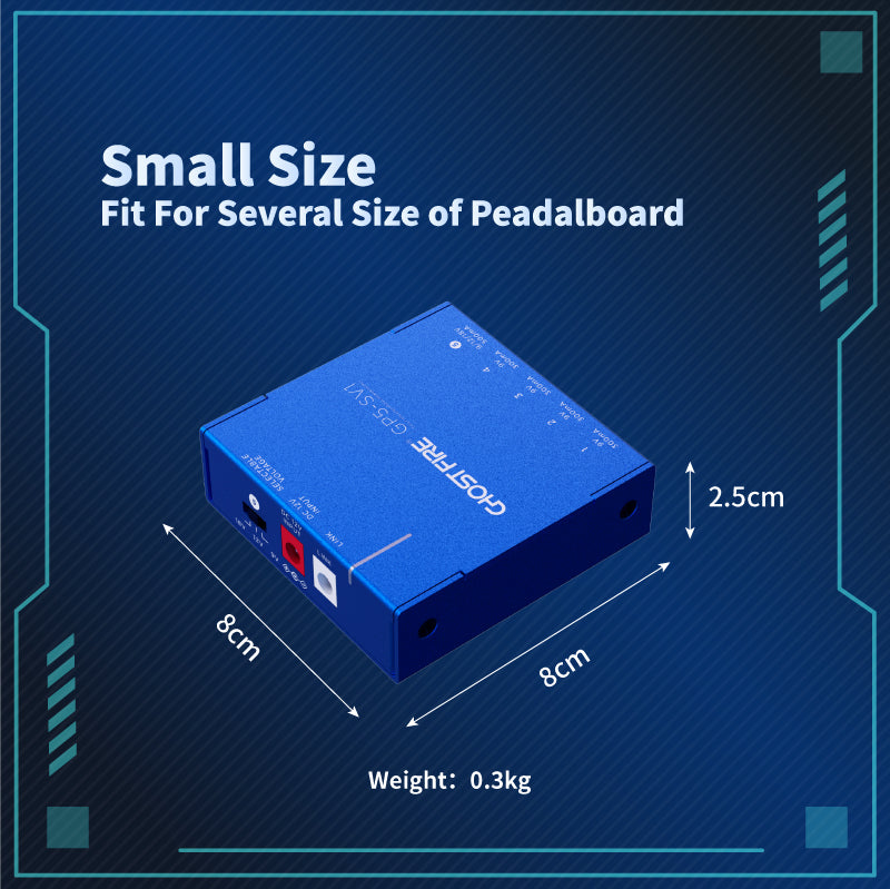 small pedal power supply GHOST FIRE GP5-SV1 Isolated Pedal Power Supply – 5 Independent Outputs with Separate Short-Circuit Protection, Lifetime Warranty