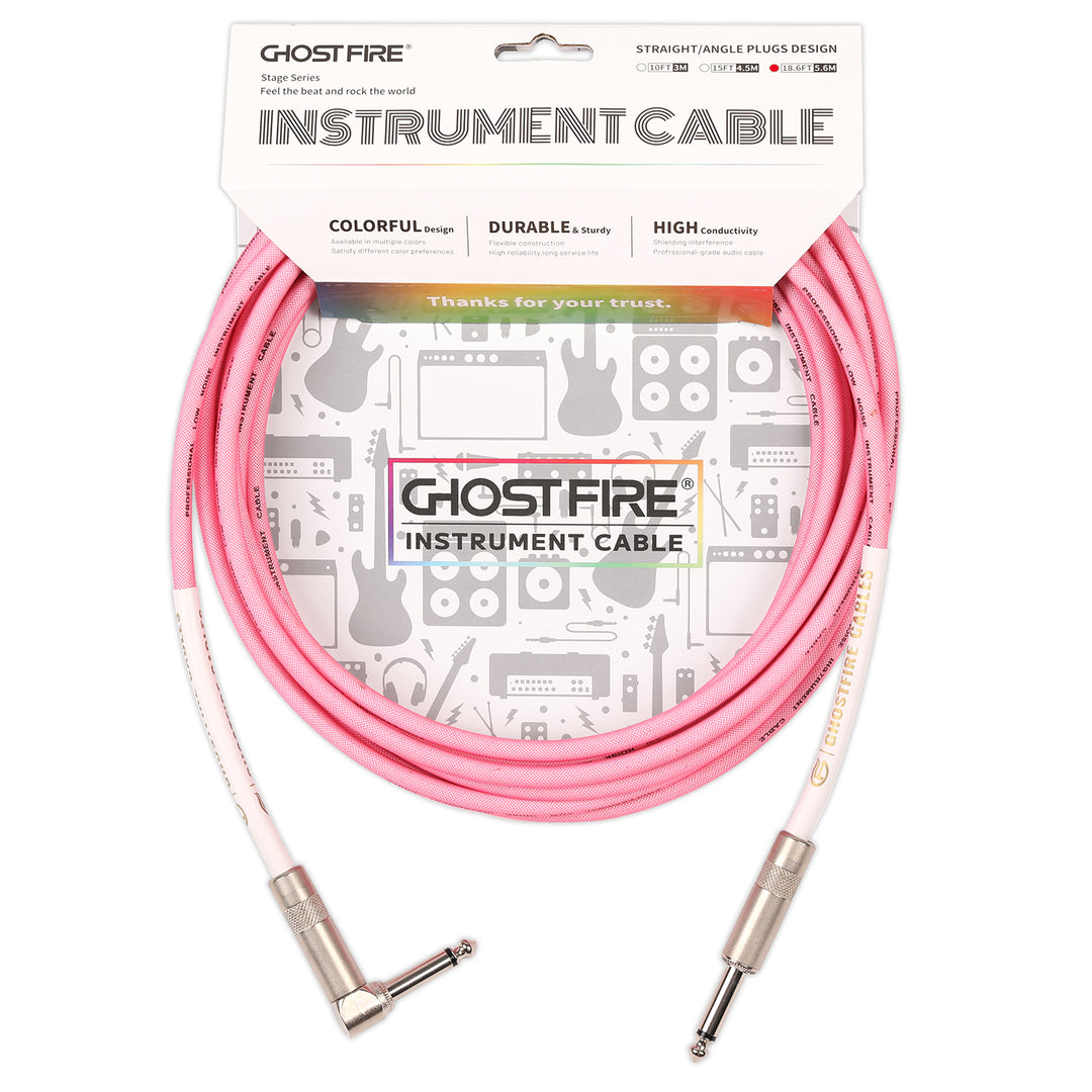 Cable de instrumento en ángulo recto GHOSTFIRE de 18,6 pies y 1/4 de pulgada, cable de alto rendimiento para guitarra eléctrica, bajo y audio profesional 