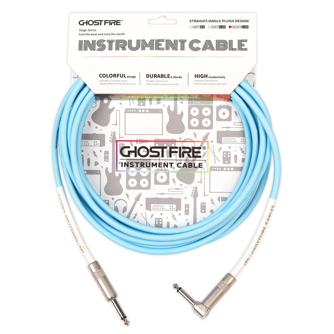 Cable de instrumento en ángulo recto GHOSTFIRE de 18,6 pies y 1/4 de pulgada, cable de alto rendimiento para guitarra eléctrica, bajo y audio profesional 