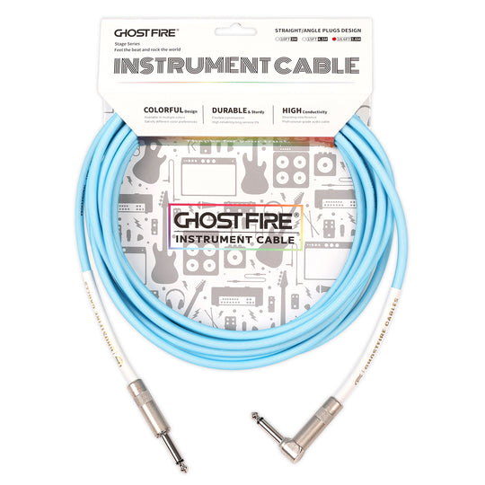 Cable de instrumento en ángulo recto GHOSTFIRE de 18,6 pies y 1/4 de pulgada, cable de alto rendimiento para guitarra eléctrica, bajo y audio profesional 