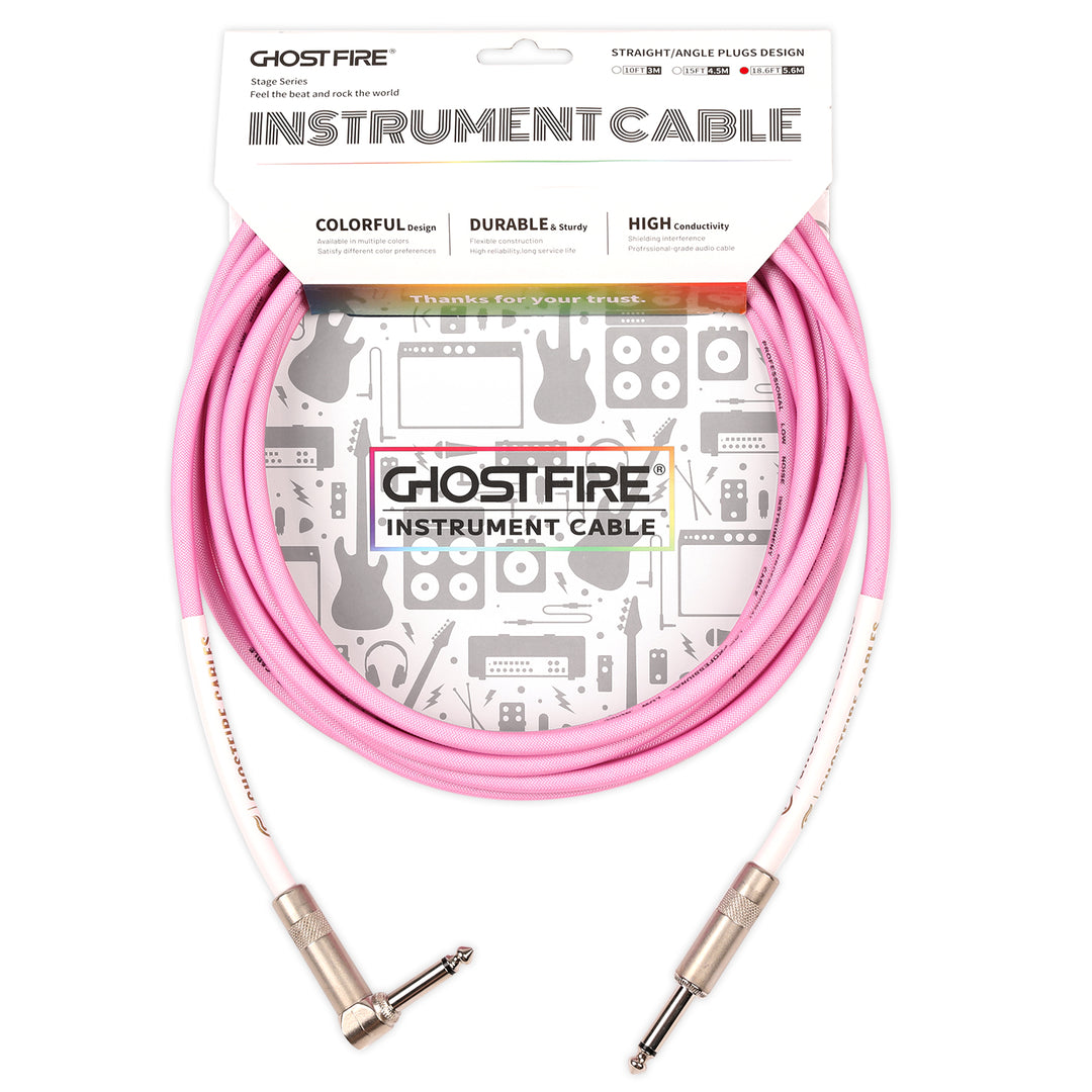 Cable de instrumento en ángulo recto GHOSTFIRE de 18,6 pies y 1/4 de pulgada, cable de alto rendimiento para guitarra eléctrica, bajo y audio profesional 