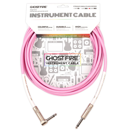 Cable de instrumento en ángulo recto GHOSTFIRE de 18,6 pies y 1/4 de pulgada, cable de alto rendimiento para guitarra eléctrica, bajo y audio profesional 