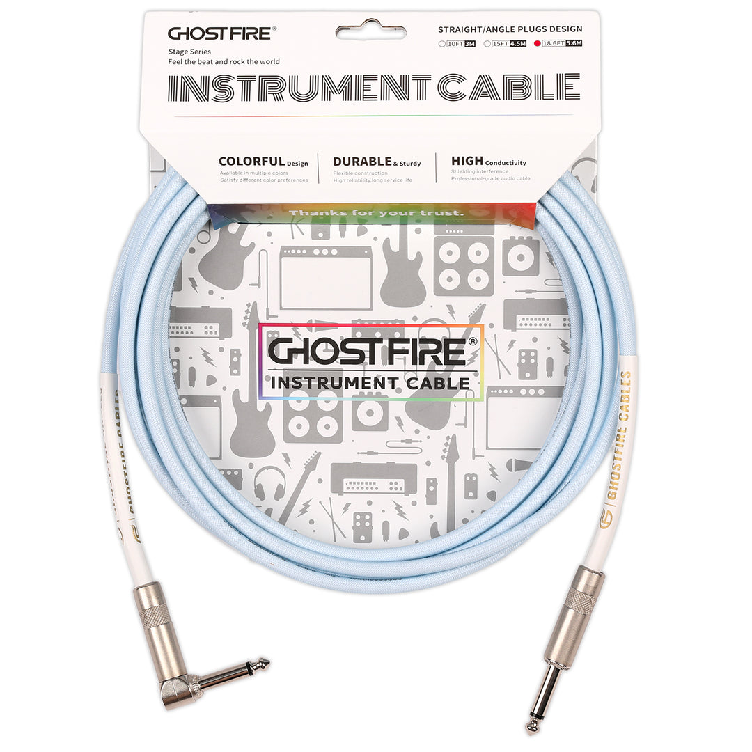 Cable de instrumento en ángulo recto GHOSTFIRE de 18,6 pies y 1/4 de pulgada, cable de alto rendimiento para guitarra eléctrica, bajo y audio profesional 