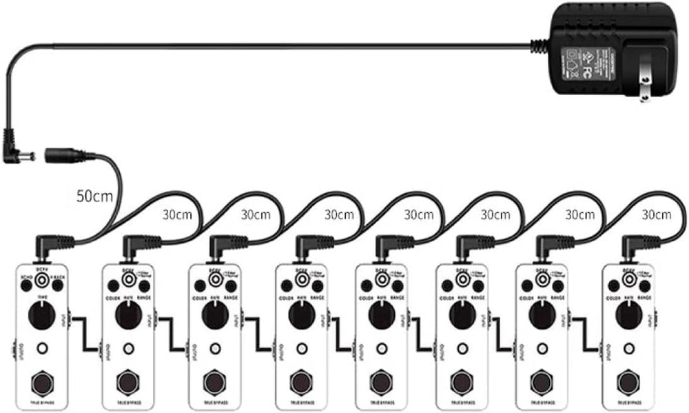 GHOSTFIRE 9V Guitar Pedalboard Power Supply Adapter(9V1.5A) with 8 Way Cable Daisy Chain for Guitar Bass Effect Pedal Board (GA-8)