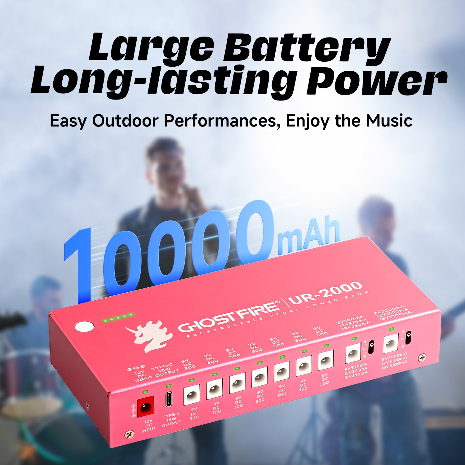 9v power bank for guitar effect pedals GHOST FIRE UR-2000 Guitar Pedal Power Supply – 9V/12V/18V Isolated Outputs, Wireless Charging, Short-Circuit Protection, Lifetime Warranty UR-2000