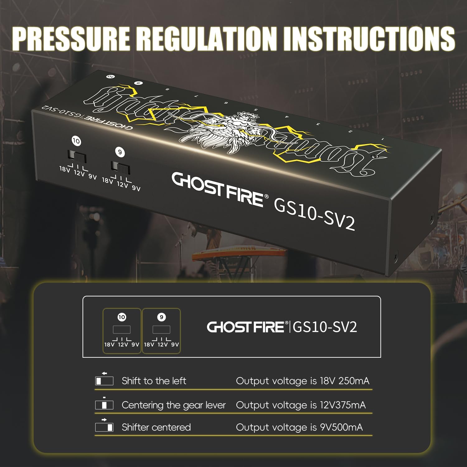 GHOSTFIRE GS10-SV2 10-Output Isolated Guitar Pedal Power Supply