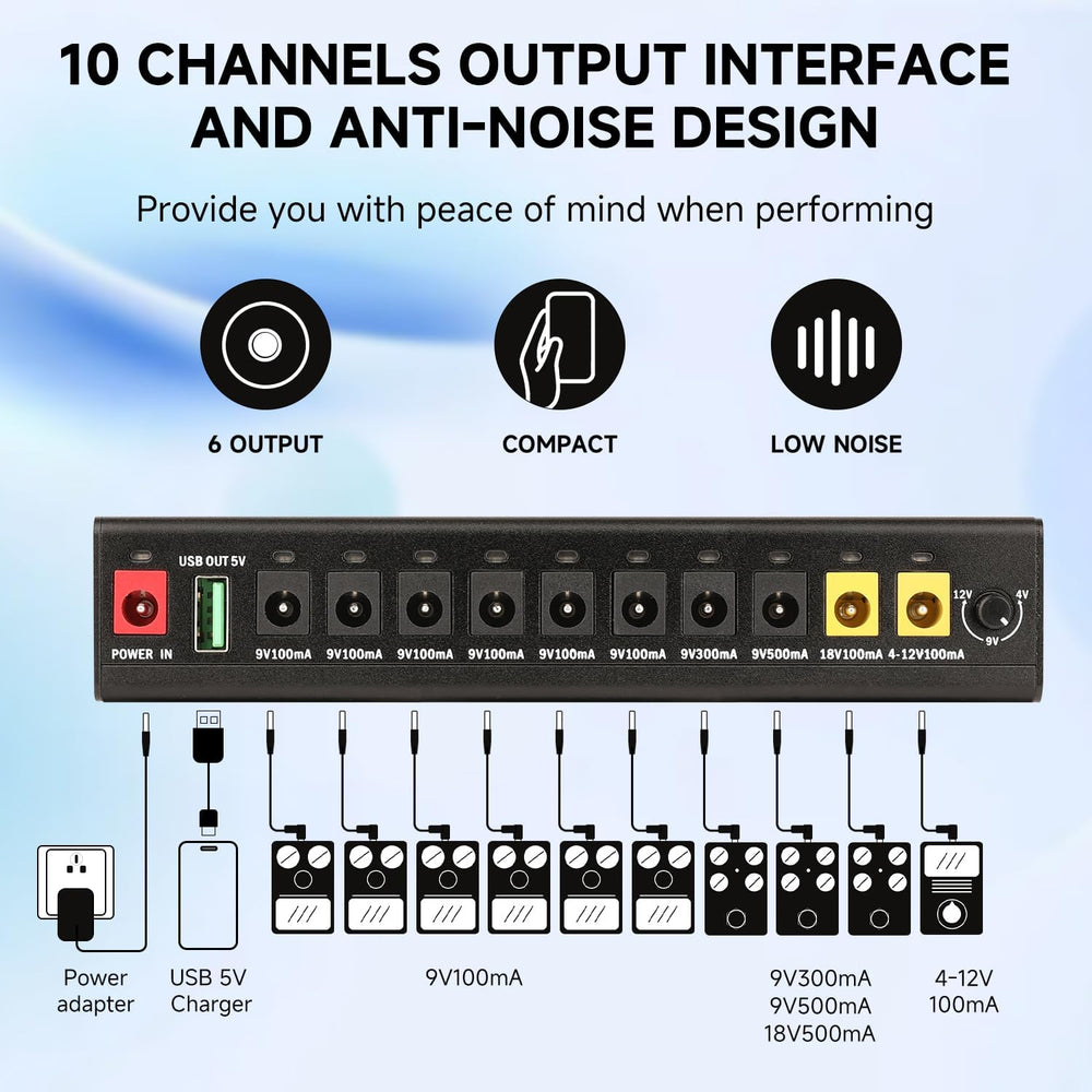 POWER SUPPLY  Designed for each pedal - Thin and light | Expandable | High power | Short circuit protection power supply（GS10-SE）