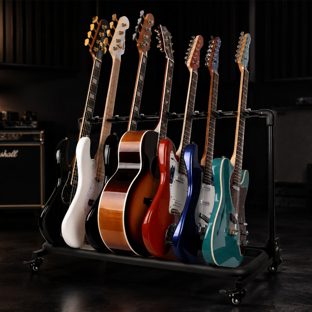 GHOSTFIRE GAW Series Guitar Stand with Wheels | Folding 3, 5 & 7 Guitar Rack for Electric, Acoustic & Bass Guitars
