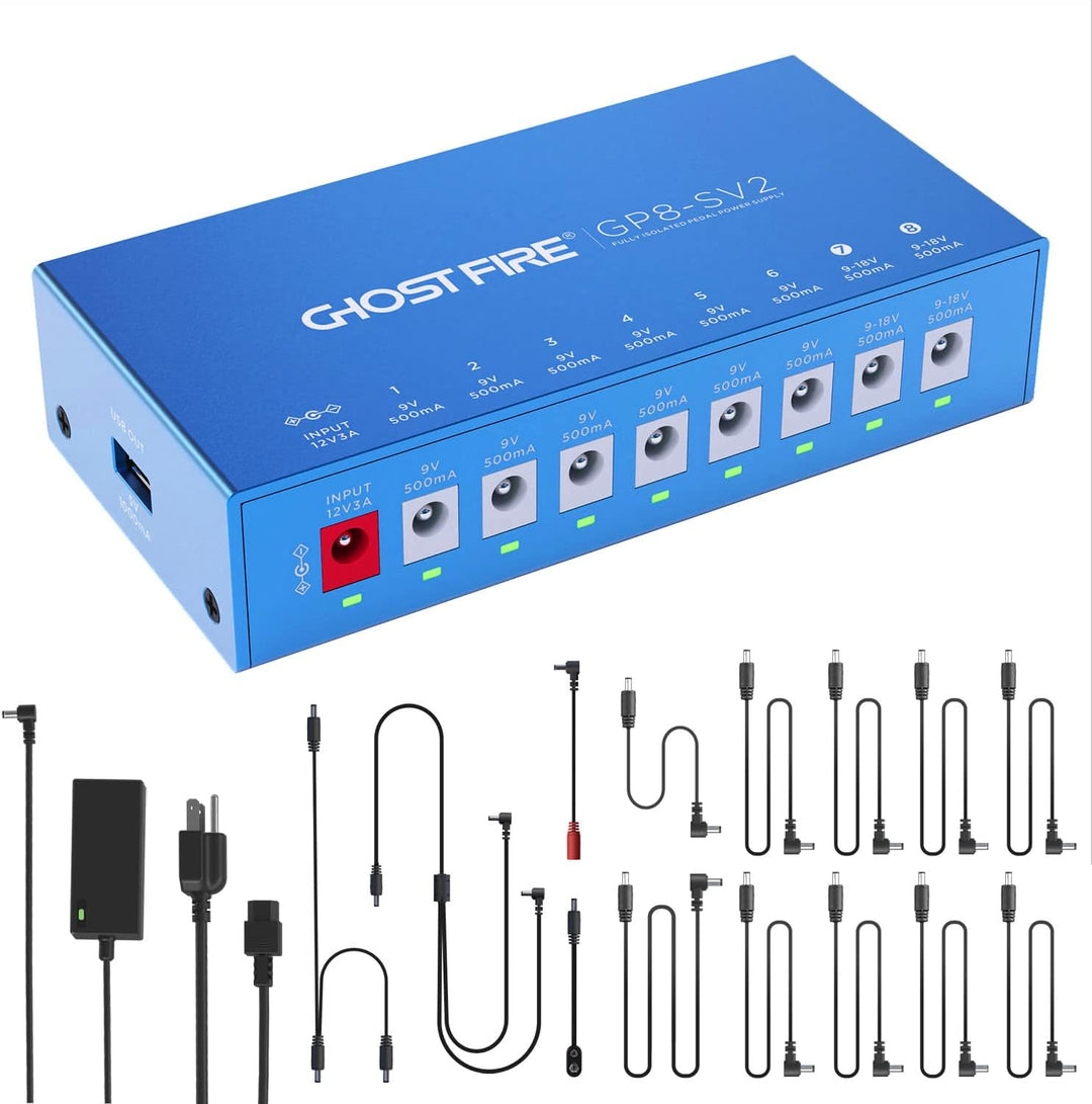isolated pedal power supply Ghost FIRE GP8-SV2 Fully Isolated 8-Output Pedal Power Supply + 5V USB Port