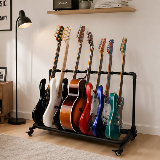 GHOSTFIRE GAW Series Guitar Stand with Wheels | Folding 3, 5 & 7 Guitar Rack for Electric, Acoustic & Bass Guitars
