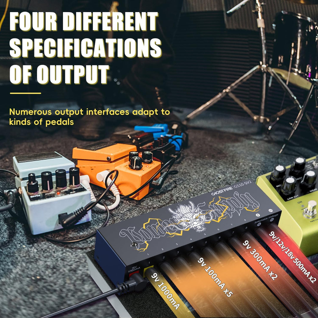 guitar pedal multi power supply GHOSTFIRE GS10-SV2 10-Output Isolated Guitar Pedal Power Supply