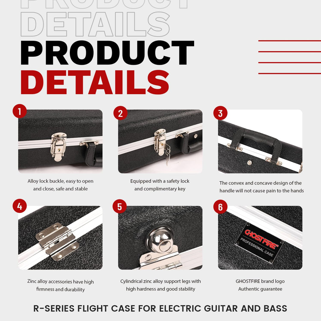 Estuche rígido para guitarra eléctrica GHOSTFIRE Estuche moldeado ABS súper grueso apto para guitarras ST/TL (guitarra eléctrica) 