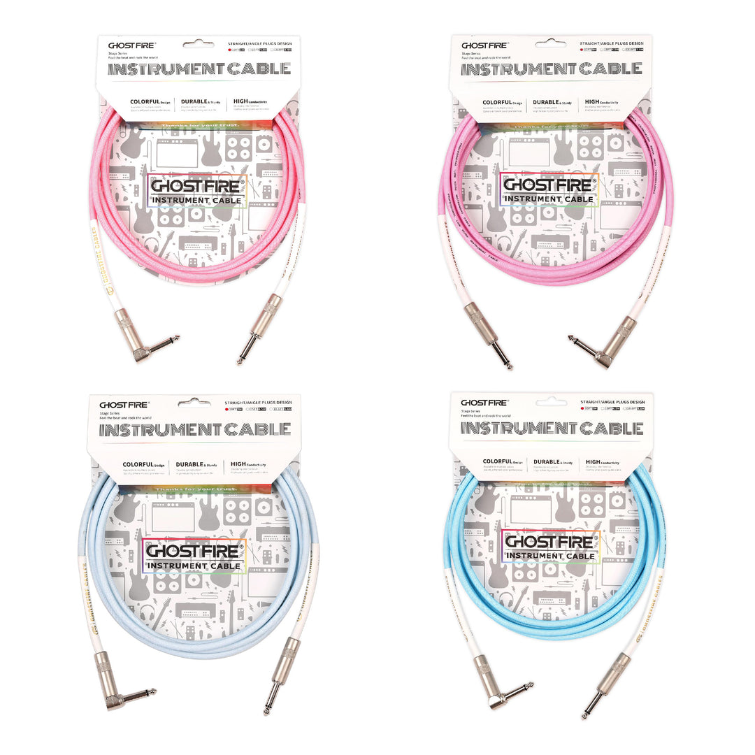 Cable de instrumento en ángulo recto GHOSTFIRE de 18,6 pies y 1/4 de pulgada, cable de alto rendimiento para guitarra eléctrica, bajo y audio profesional 