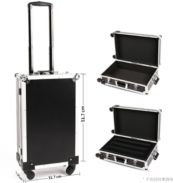 Ghost Fire W-Series Aluminum Flight Case for Guitar Pedals – 360° Swivel Wheels, Shockproof Design & TSA Lock (Carry-On Size with Retractable Handle)