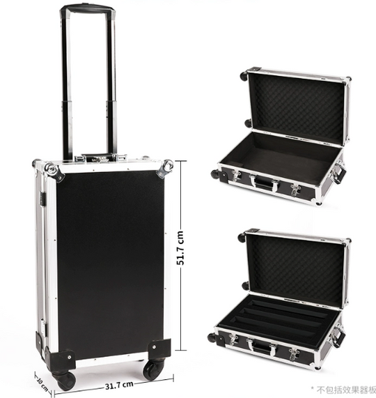Ghost Fire W-Series Aluminum Flight Case for Guitar Pedals – 360° Swivel Wheels, Shockproof Design & TSA Lock (Carry-On Size with Retractable Handle)