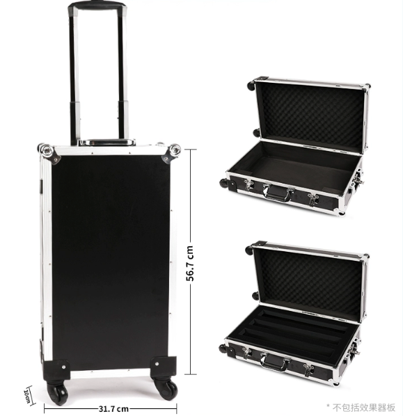 Ghost Fire W-Series Aluminum Flight Case for Guitar Pedals – 360° Swivel Wheels, Shockproof Design & TSA Lock (Carry-On Size with Retractable Handle)