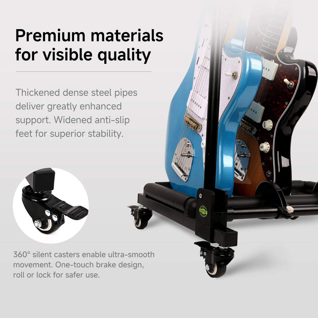 GHOSTFIRE GAW Series Guitar Stand with Wheels | Folding 3, 5 & 7 Guitar Rack for Electric, Acoustic & Bass Guitars