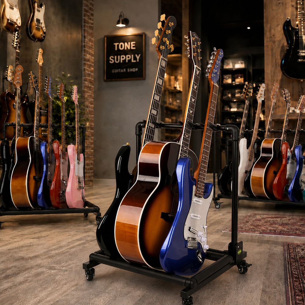 GHOSTFIRE GAW Series Guitar Stand with Wheels | Folding 3, 5 & 7 Guitar Rack for Electric, Acoustic & Bass Guitars