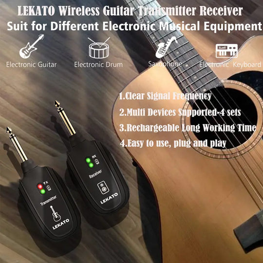 A8+ 3rd Gen UHF Wireless Guitar System (2-Pack) – 20Hz–20kHz Low-Latency Transmitter & Receiver for Electric Guitar, Bass & Violin