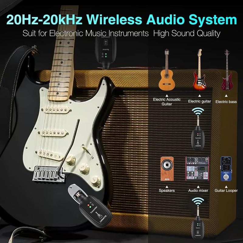 A8+ 3rd Gen UHF Wireless Guitar System (2-Pack) – 20Hz–20kHz Low-Latency Transmitter & Receiver for Electric Guitar, Bass & Violin