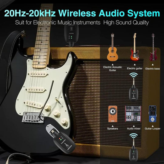 A8+ 3rd Gen UHF Wireless Guitar System (2-Pack) – 20Hz–20kHz Low-Latency Transmitter & Receiver for Electric Guitar, Bass & Violin
