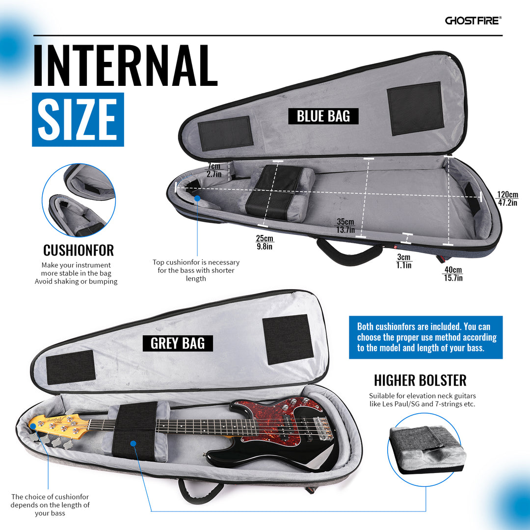 GHOSTFIRE high-end Bass Gig Bag Super thick fit ST/TL ，LP/SG An Expansion Package Is Attached (Bass Gig Bag-Grey)