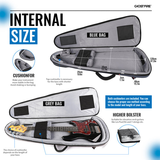 GHOSTFIRE high-end Bass Gig Bag Super thick fit ST/TL ，LP/SG An Expansion Package Is Attached (Bass Gig Bag-Grey)