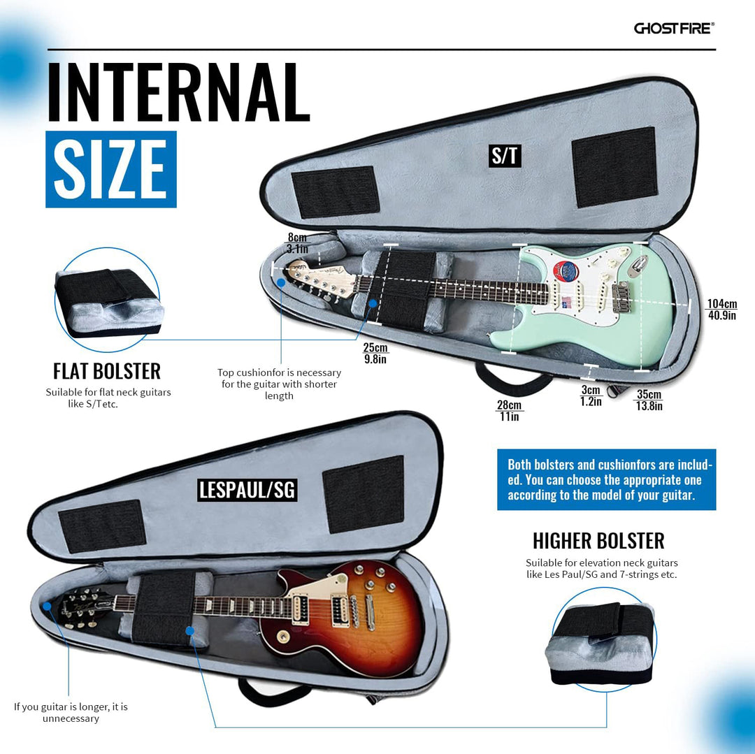 GHOSTFIRE High-end Electric Guitar Bag Super thick fit ST/TL ，LP/SG An Expansion Package Is Attached (Electric Guitar Bag-Grey 3.0)