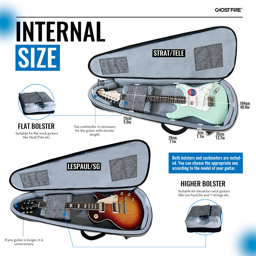 GHOSTFIRE ハイエンド エレキギターバッグ 超厚手フィット ST/TL、LP/SG 拡張パッケージ付属 (エレキギターバッグ-ブルー 3.0)