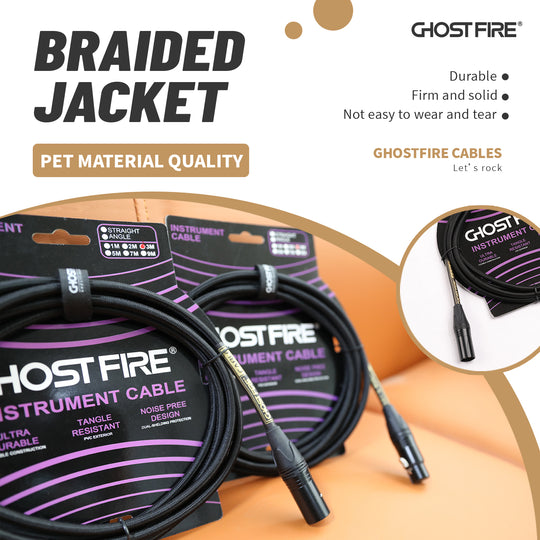 GHOST FIRE High Performance microphone Cable  Performanc Noise-Cancelling (10 feet-(1/4" TRS-to-1/4 TRS)